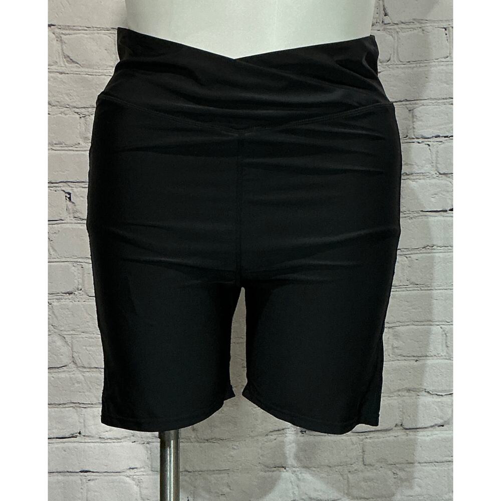 Aleumdr Women’s Tummy Control Black Swim Shorts with Pockets (Size 2XL)